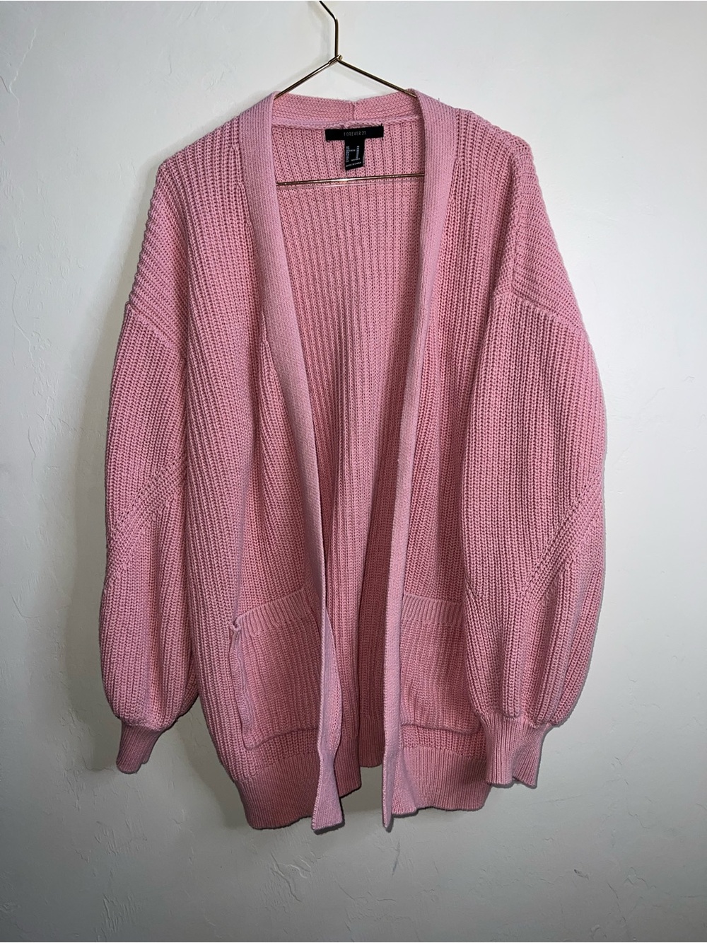 Forever 21 Pink 100% Cotton Open-Front Knit Cardigan